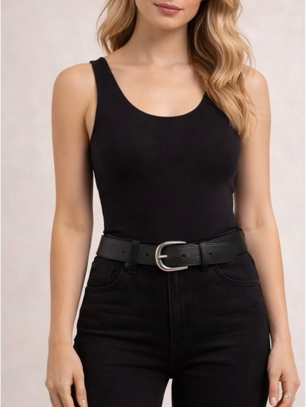 Aldo Black Leather Belt with Silver Rounded Buckle - Picture 2 of 3